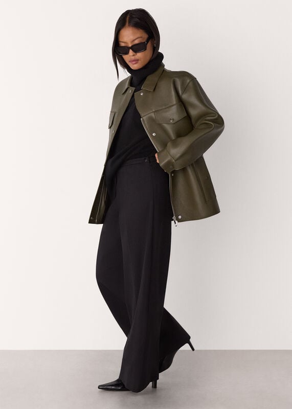 Black Petite Ponte Wide Leg Trouser