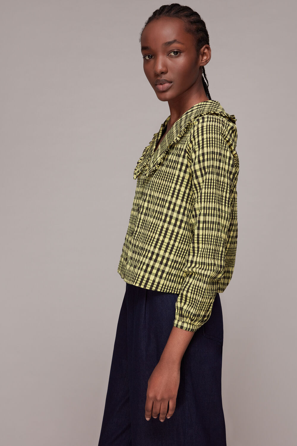 Multicolour Masie Collar Detail Check Top