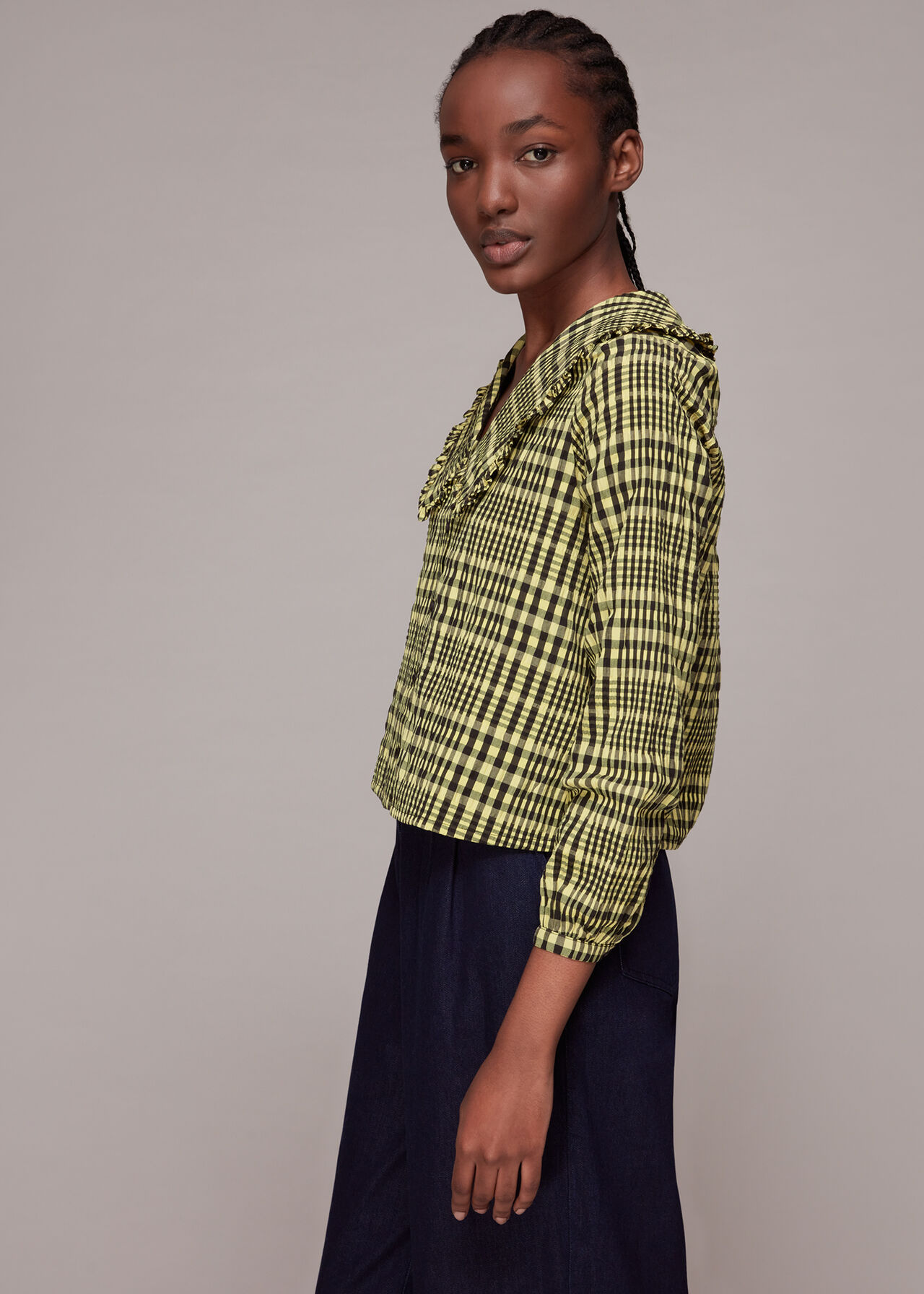 Masie Collar Detail Check Top