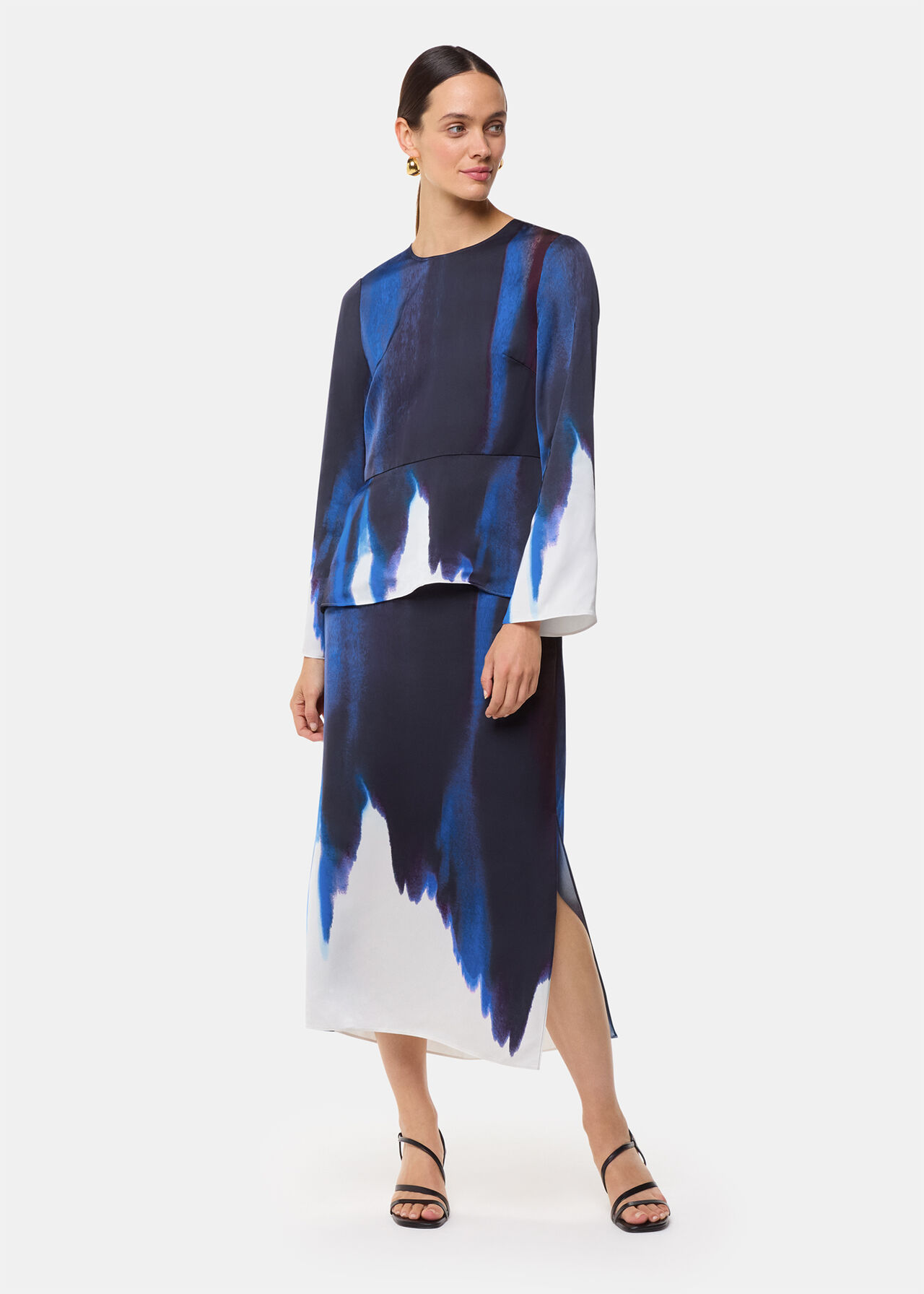 Ice Dye Print Midi Skirt