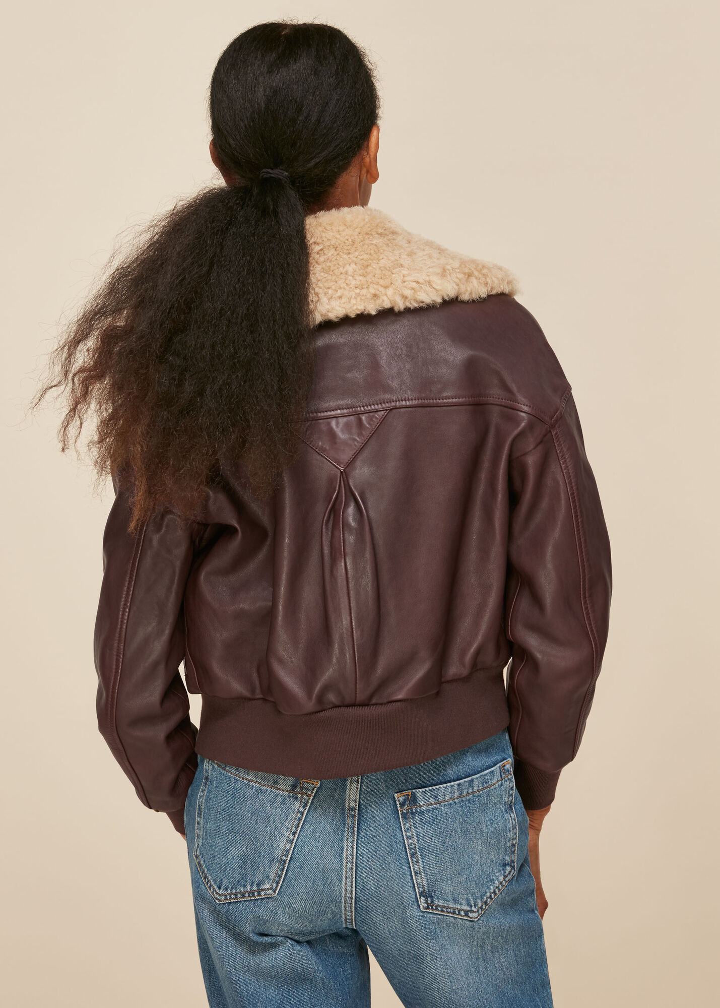 Burgundy Shearling Collar Bomber Jacket WHISTLES