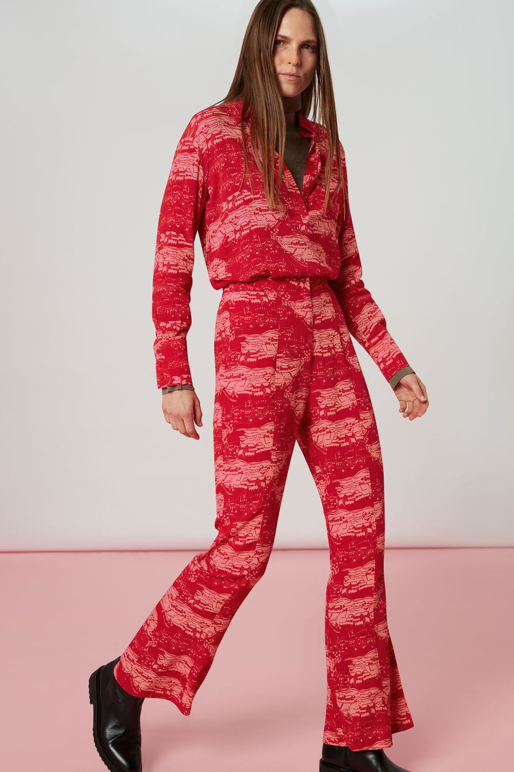 Field Print Flared Trousers
