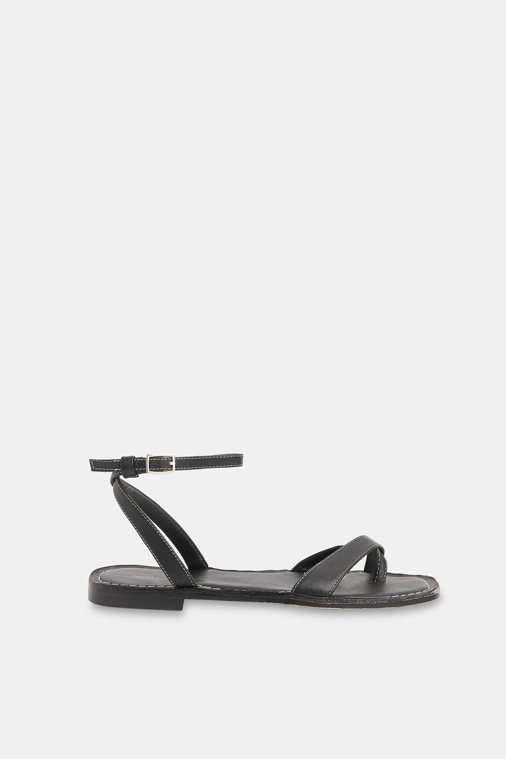 Black Toe Loop Strappy Sandal