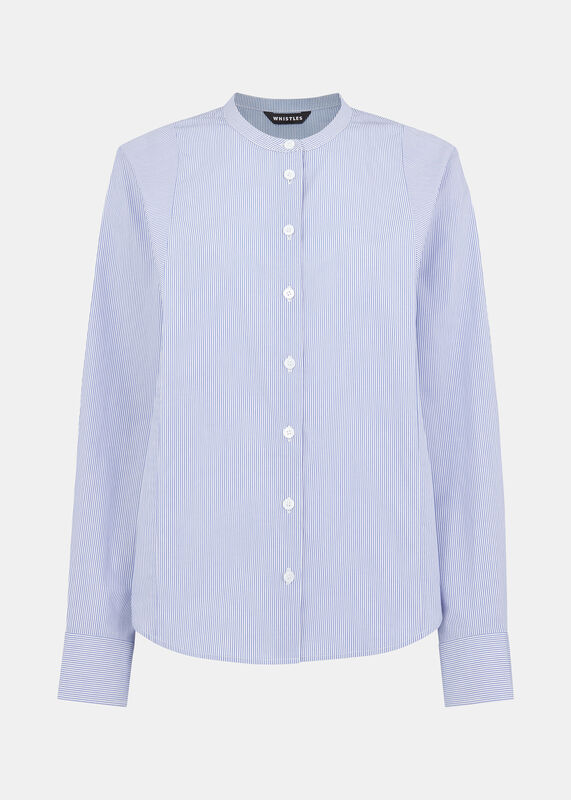 Blue Stripe Grandad Collar Shirt
