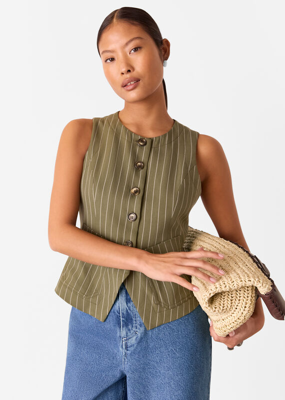 Khaki Petite Lottie Pinstripe Waistcoat