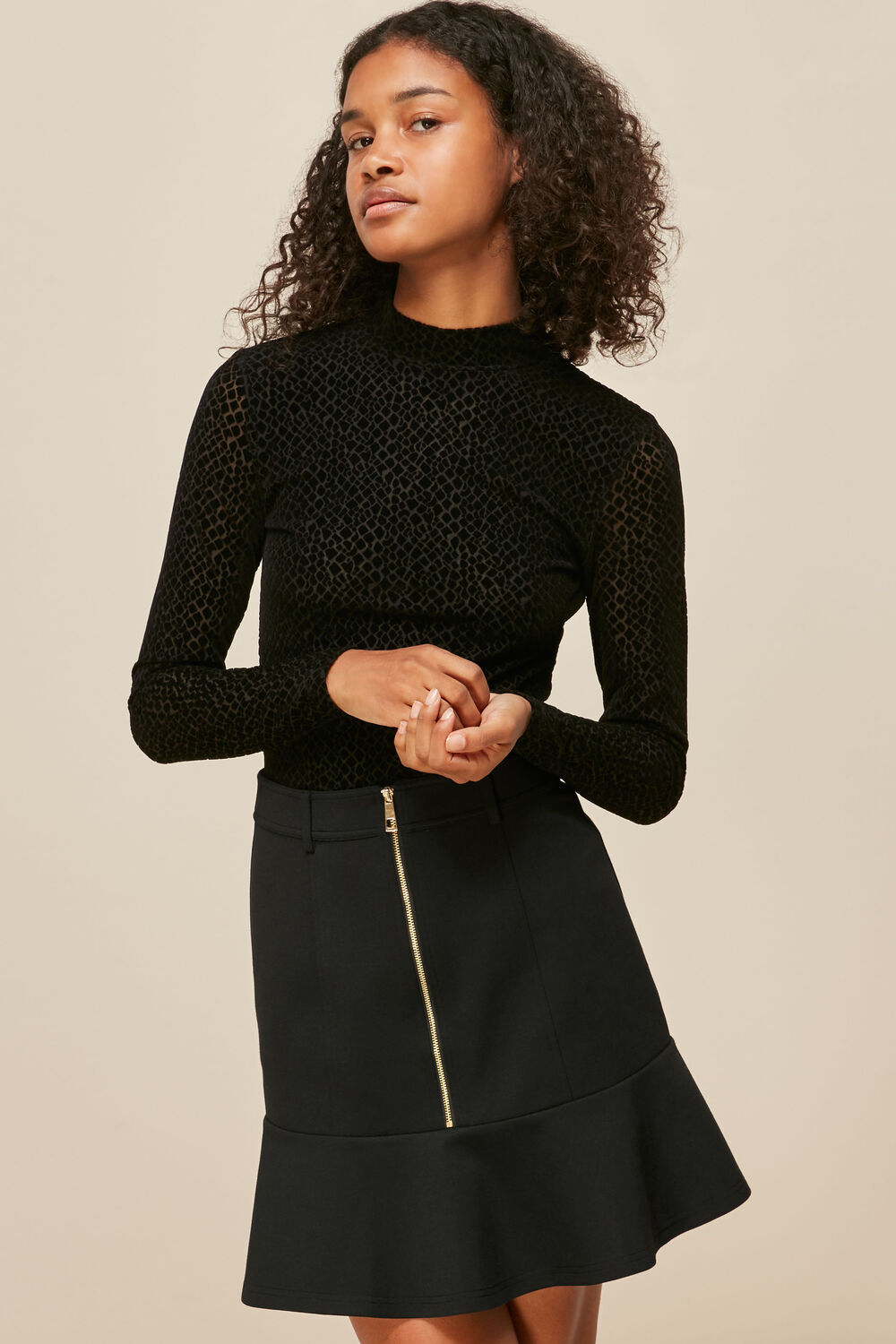 Black Ponte Peplum Skirt