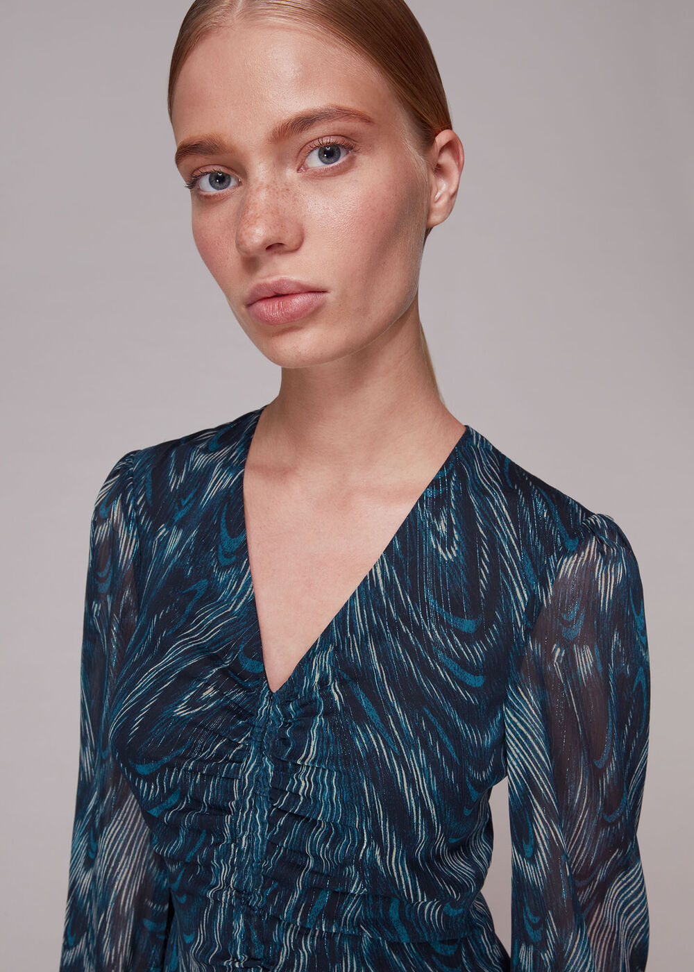 Wave Print Ruched Dress