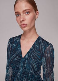 Wave Print Ruched Dress