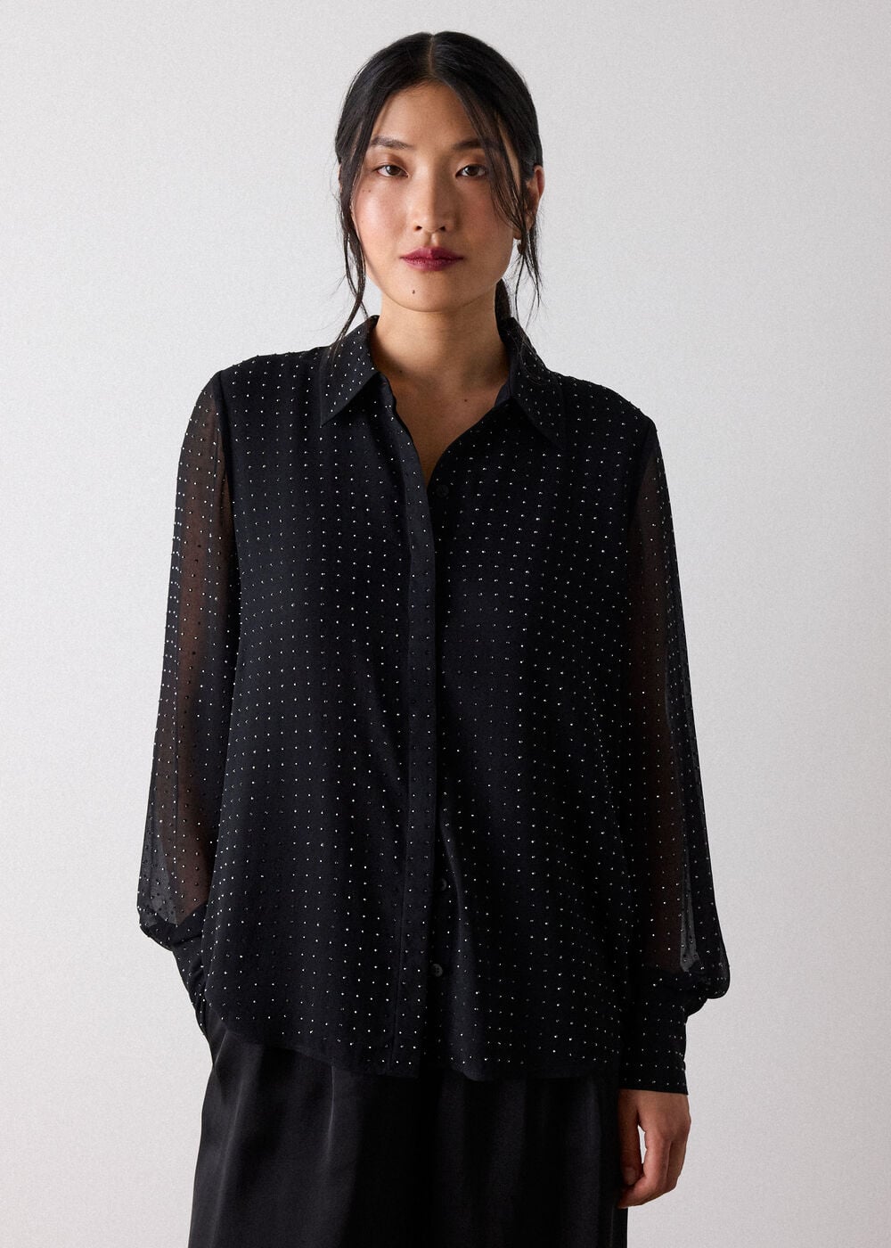 Black Hot Fix Sheer Shirt