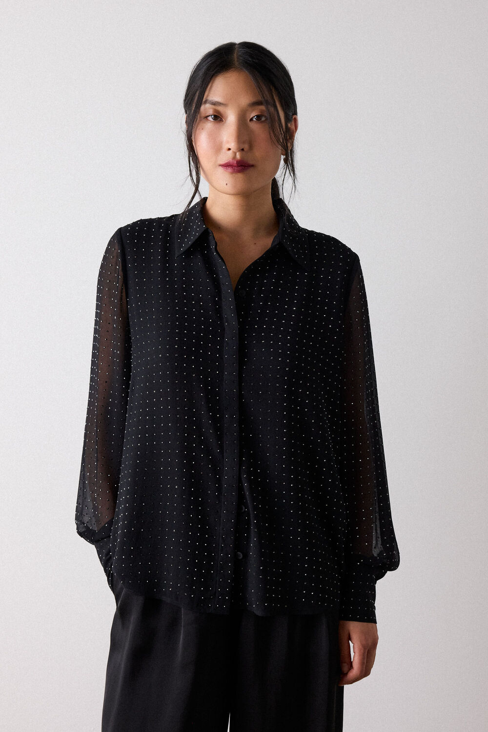 Black Hot Fix Sheer Shirt