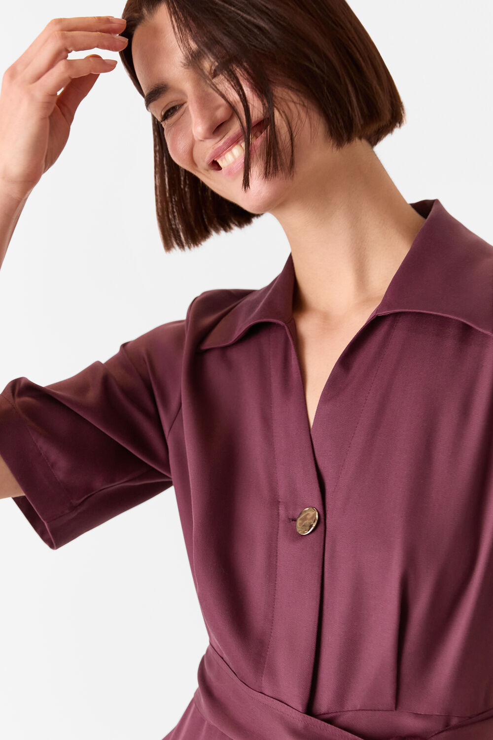 Plum Button Front Jumpsuit