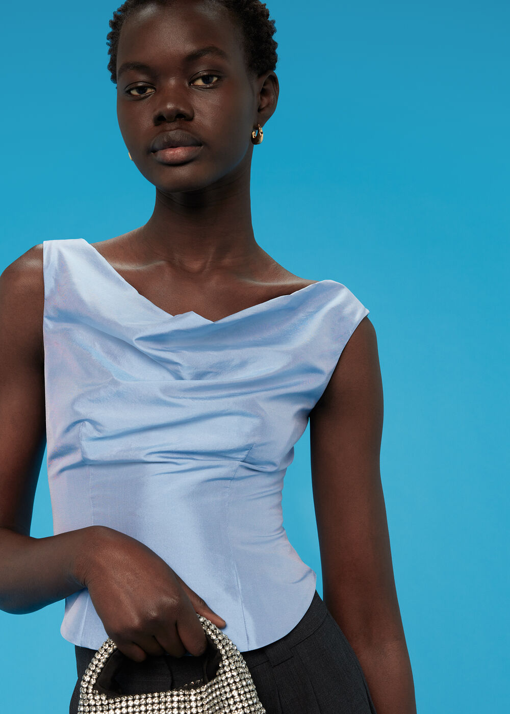 Taffeta Silk Off Shoulder Top