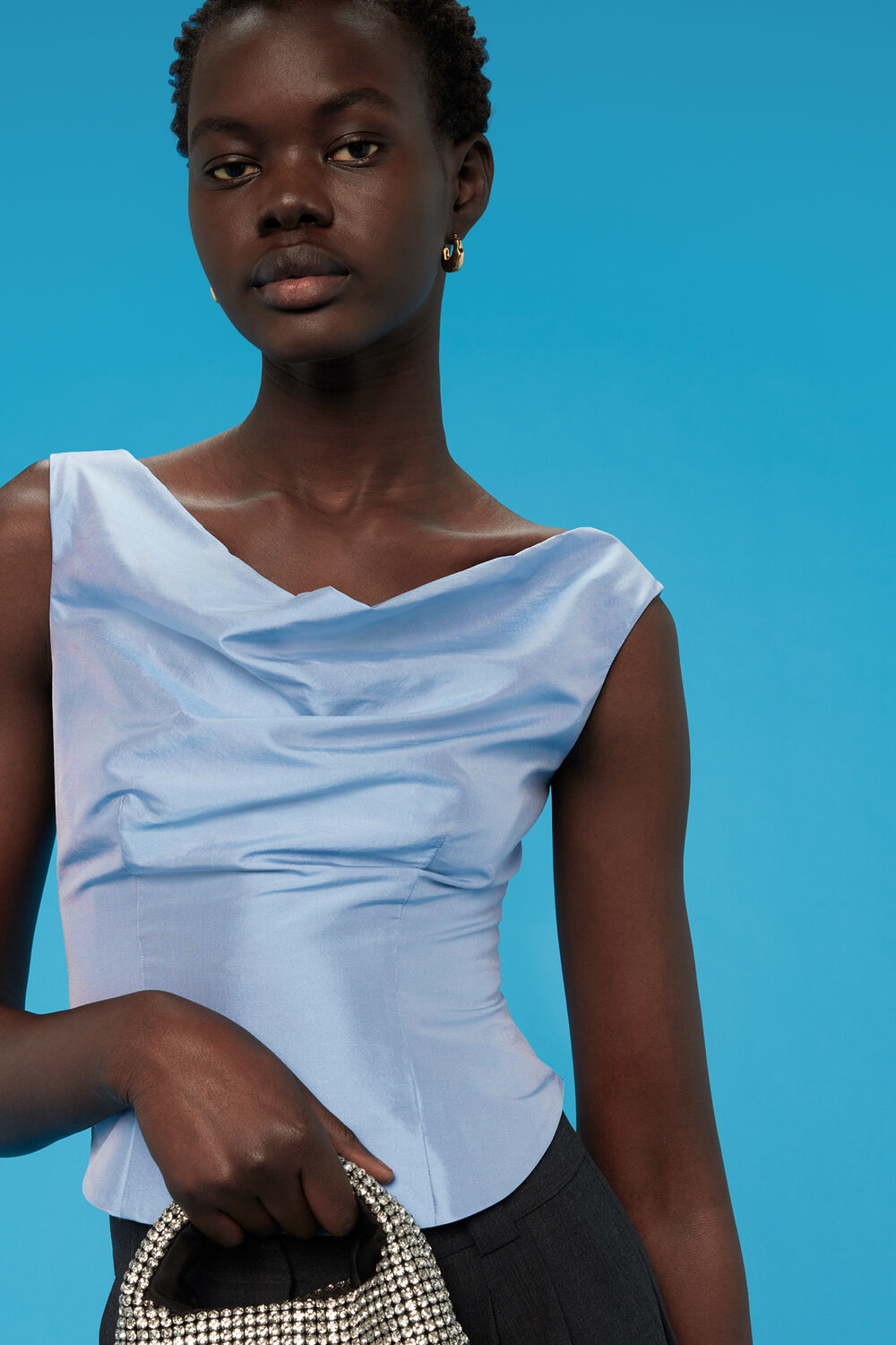Taffeta Silk Off Shoulder Top