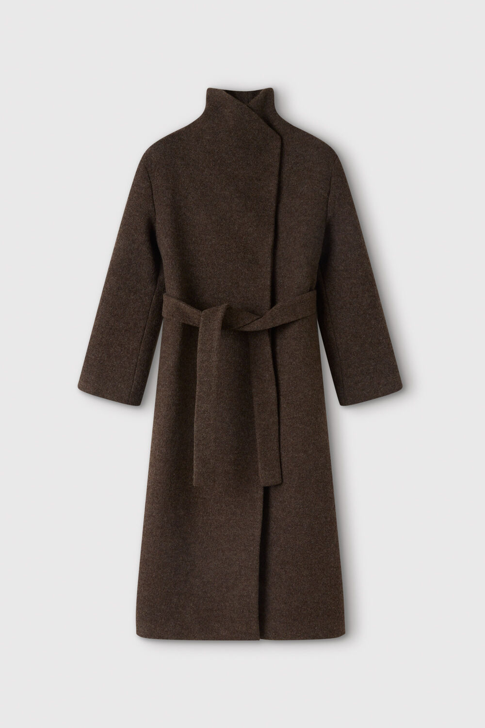Taupe Morgana Wool Funnel Wrap Coat