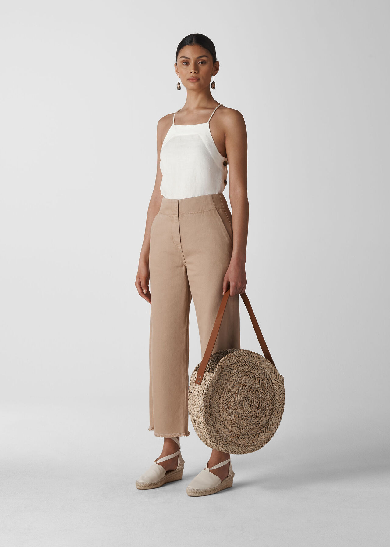 Becky Linen Button Detail Cami White