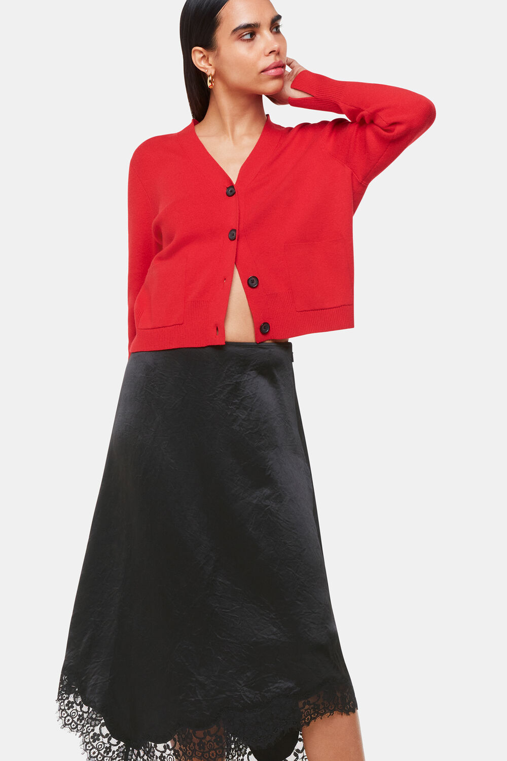 Lace Trim Midi Skirt
