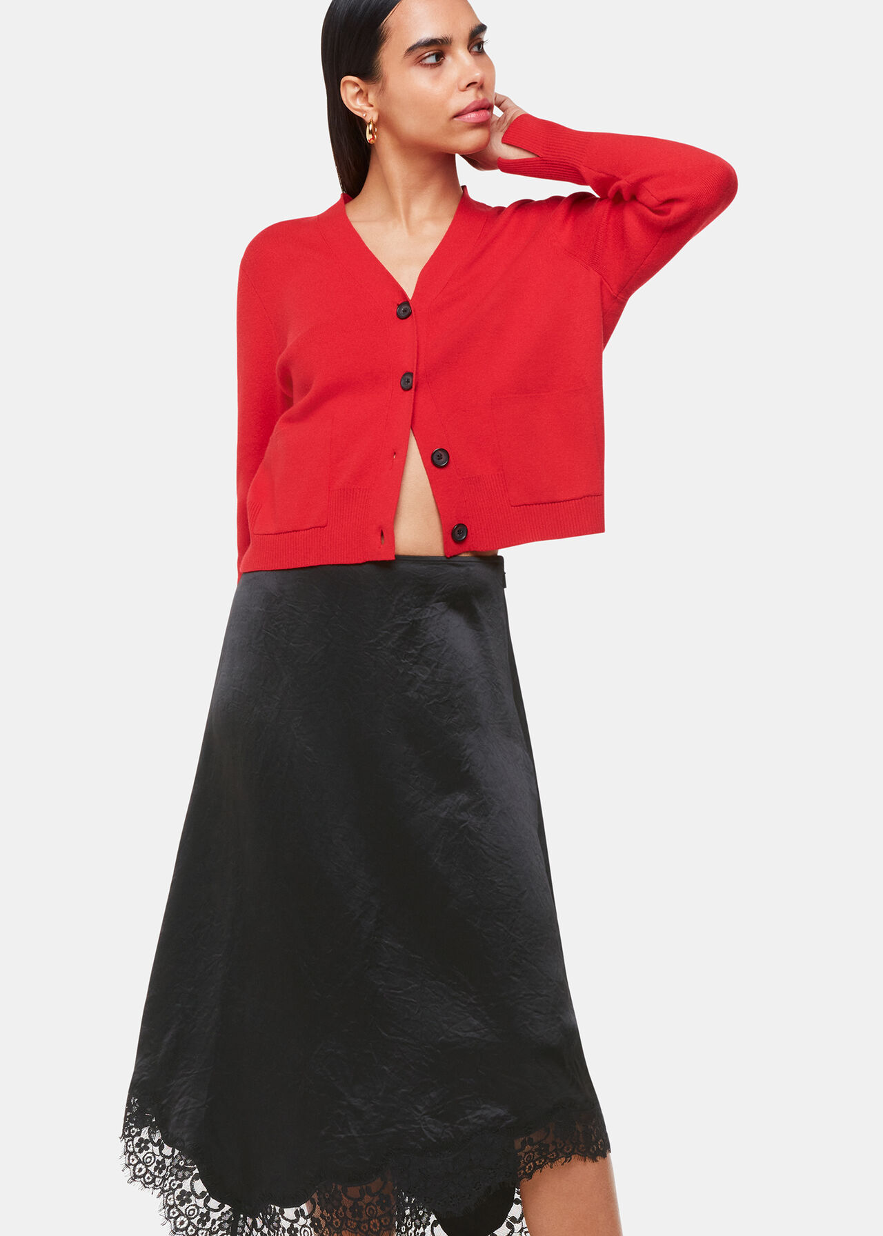 Lace Trim Midi Skirt
