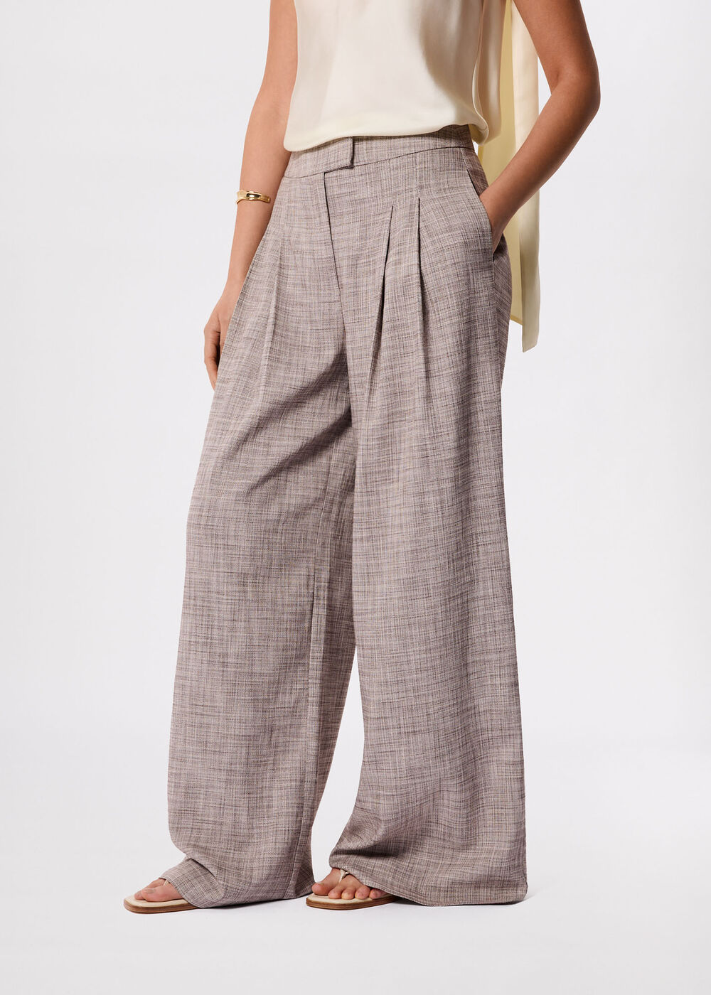 Check Pleat Wide Leg Trouser