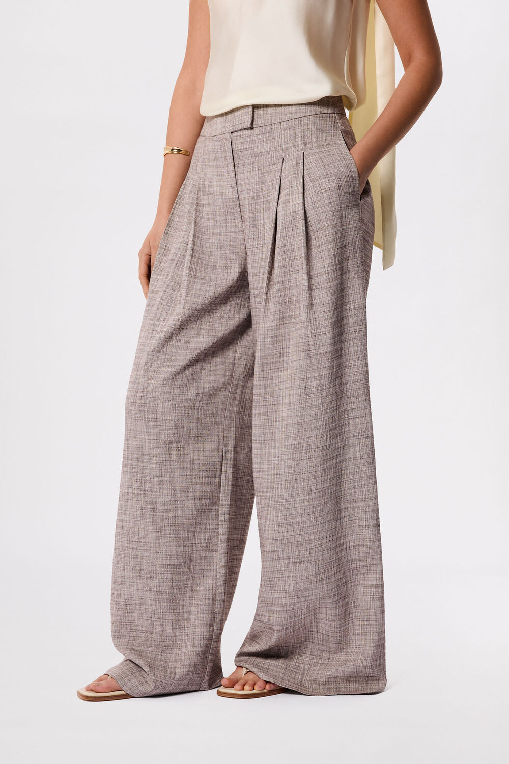 Grey Check Pleat Wide Leg Trouser