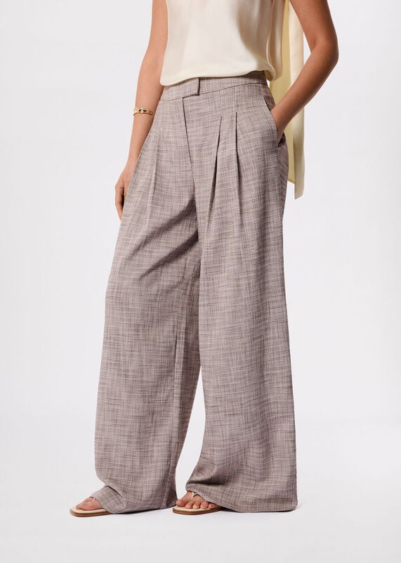 Grey Check Pleat Wide Leg Trouser