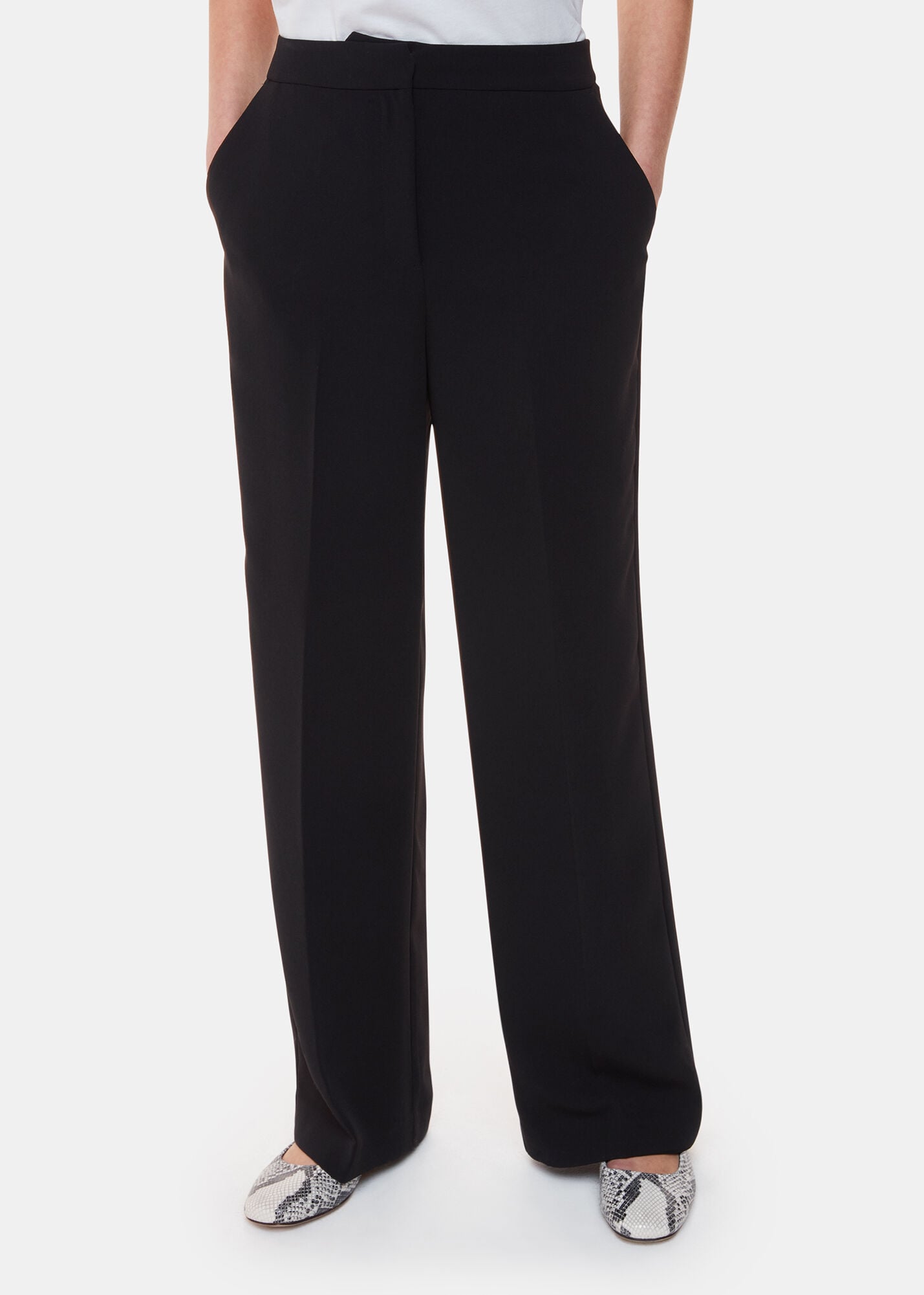 Black Textured Satin Pintuck Trouser | WHISTLES | Whistles UK |