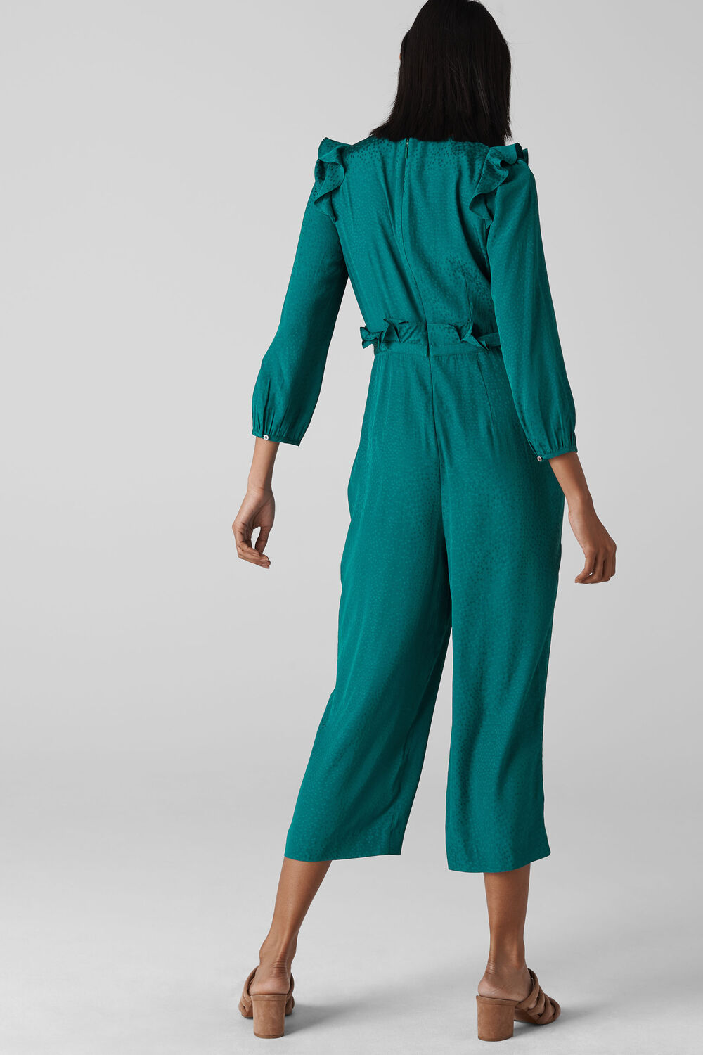 Britt Jacquard Frill Jumpsuit Green