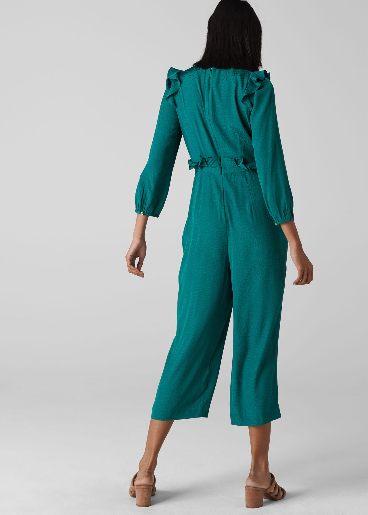 Britt Jacquard Frill Jumpsuit Green