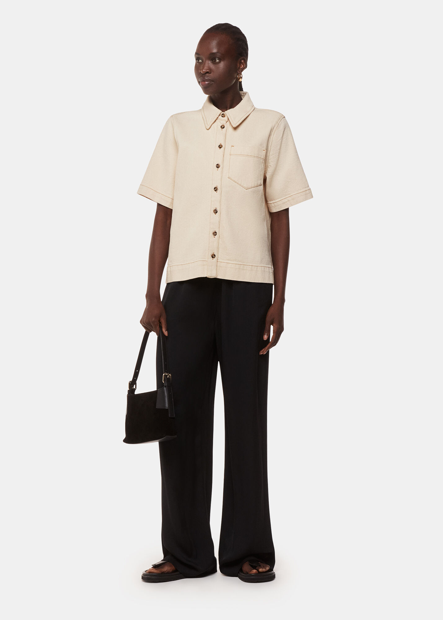 Ivory Jade Short Sleeve Denim Shirt | WHISTLES | Whistles US |