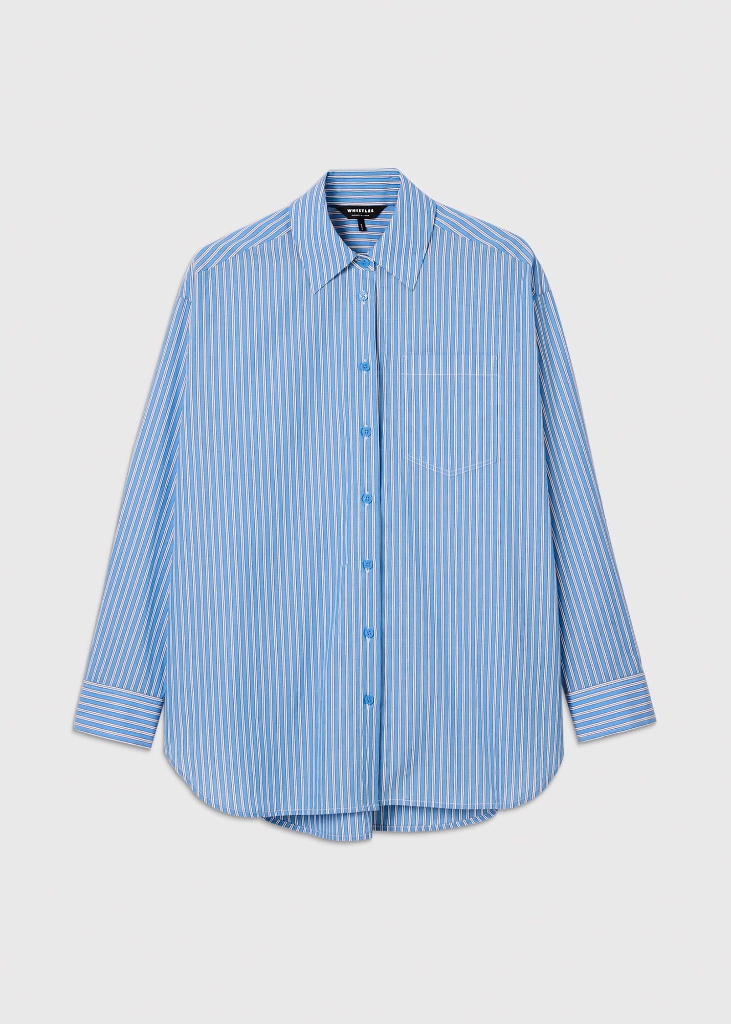 Blue/Multi Oversized Fit Stripe Shirt | WHISTLES | Whistles US |