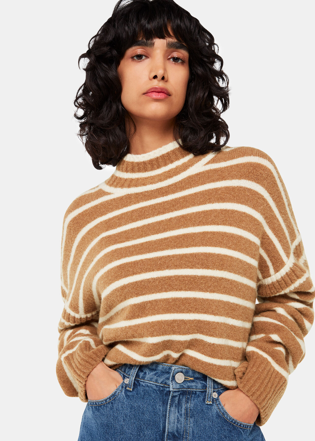 Stripe Rib Detail Funnel Knit