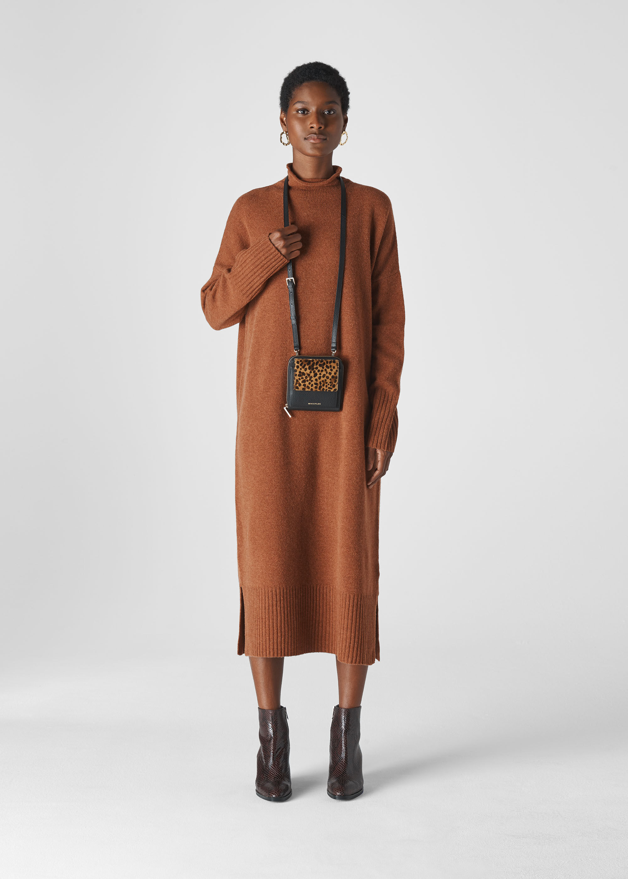 Camel Rib Sleeve Knit Midi Dress