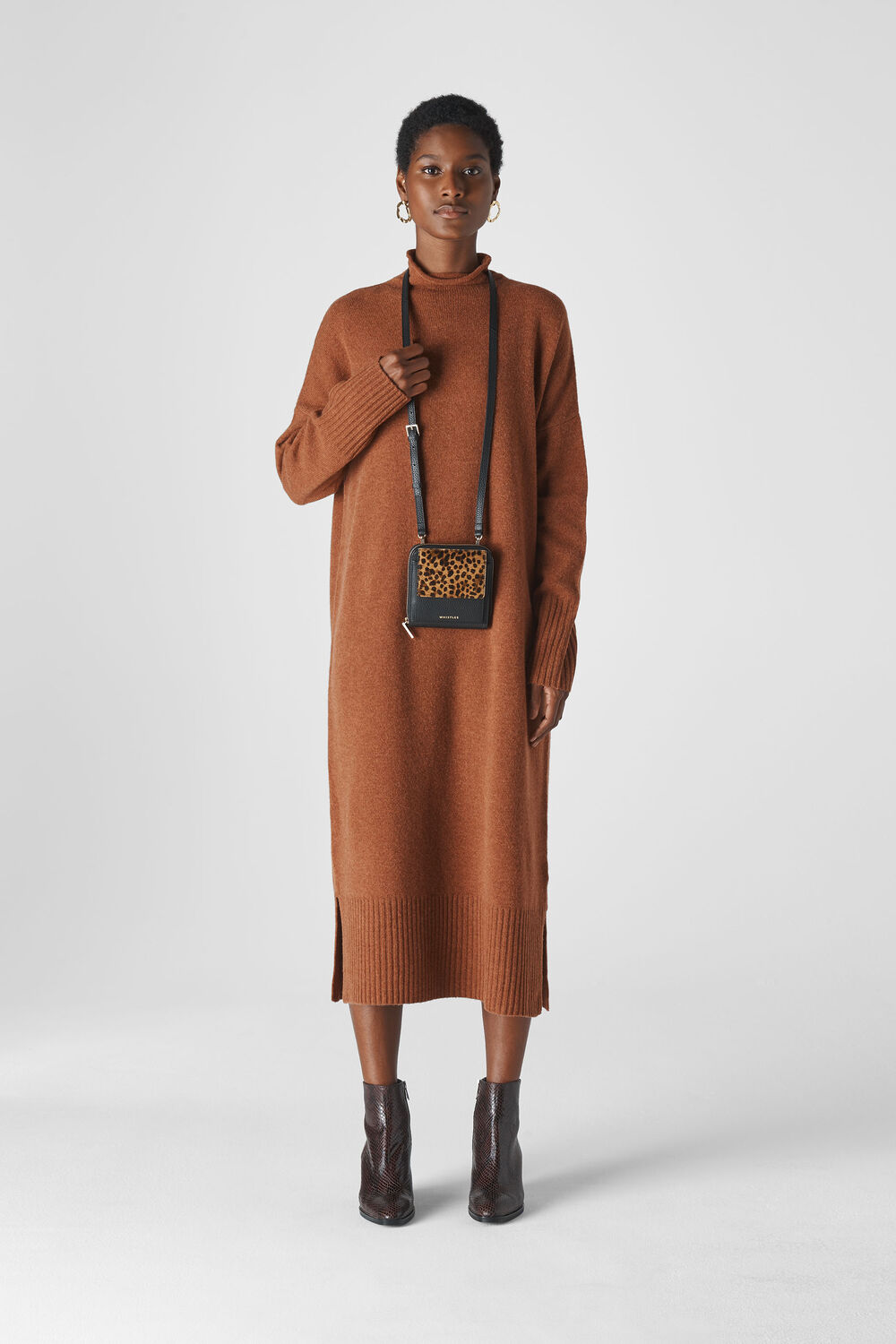 Rib Sleeve Knit Midi Dress Camel