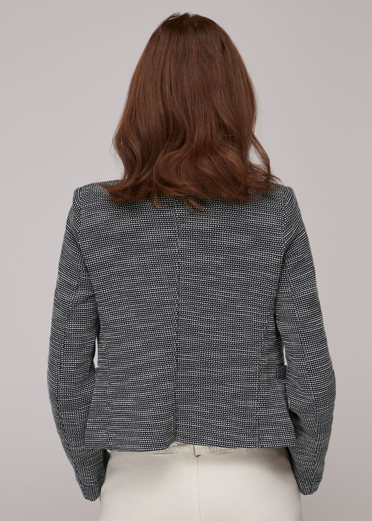 Navy/Multi Tweed Collarless Jersey Jacket WHISTLES