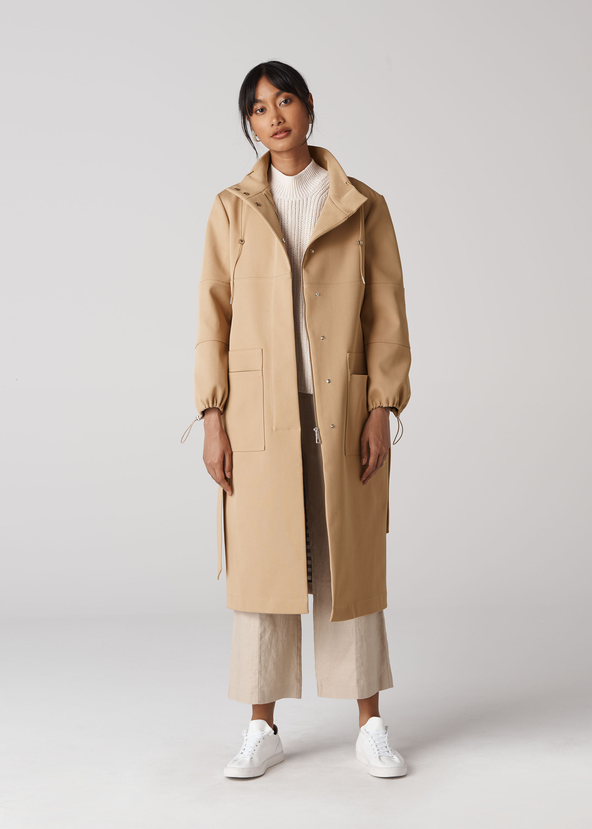 Neutral Minimal Gathered Collar Trench WHISTLES