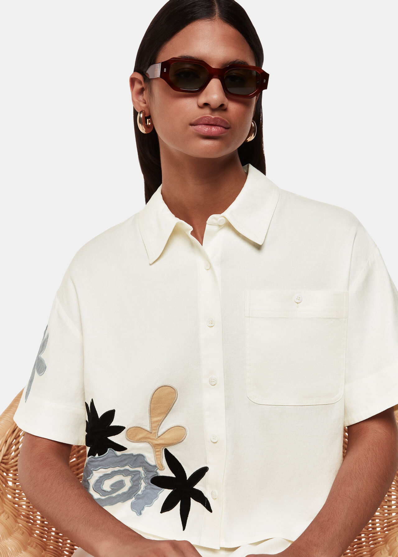 Applique Linen Blend Shirt
