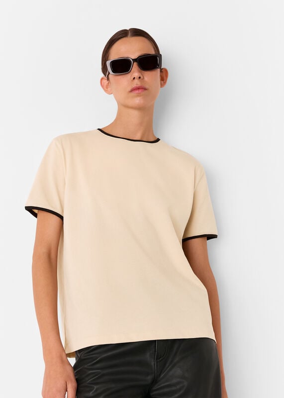 Camel Contrast Piping Detail Tee
