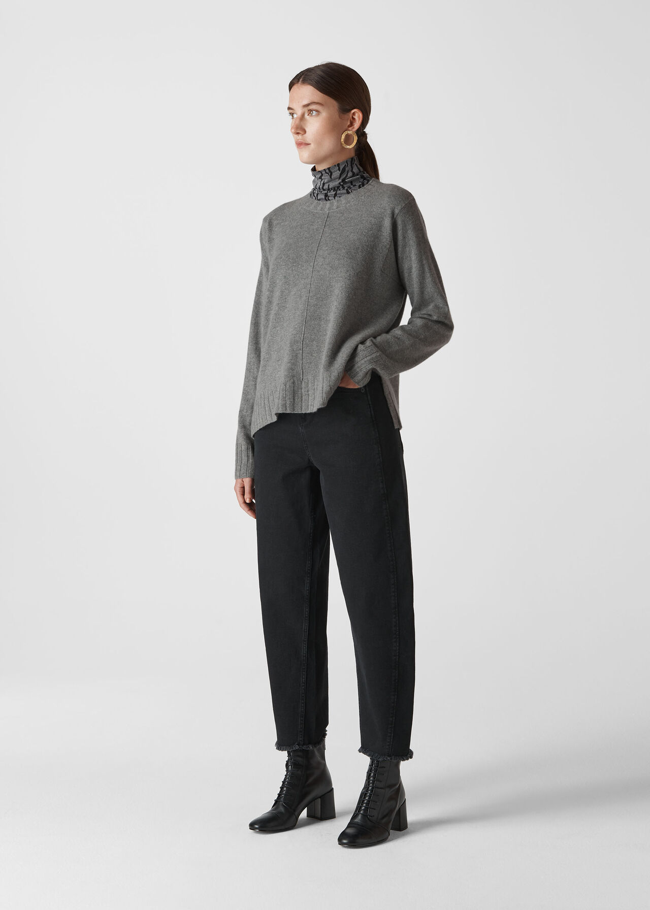 Grey Marl Cashmere Crew Neck Sweater | WHISTLES