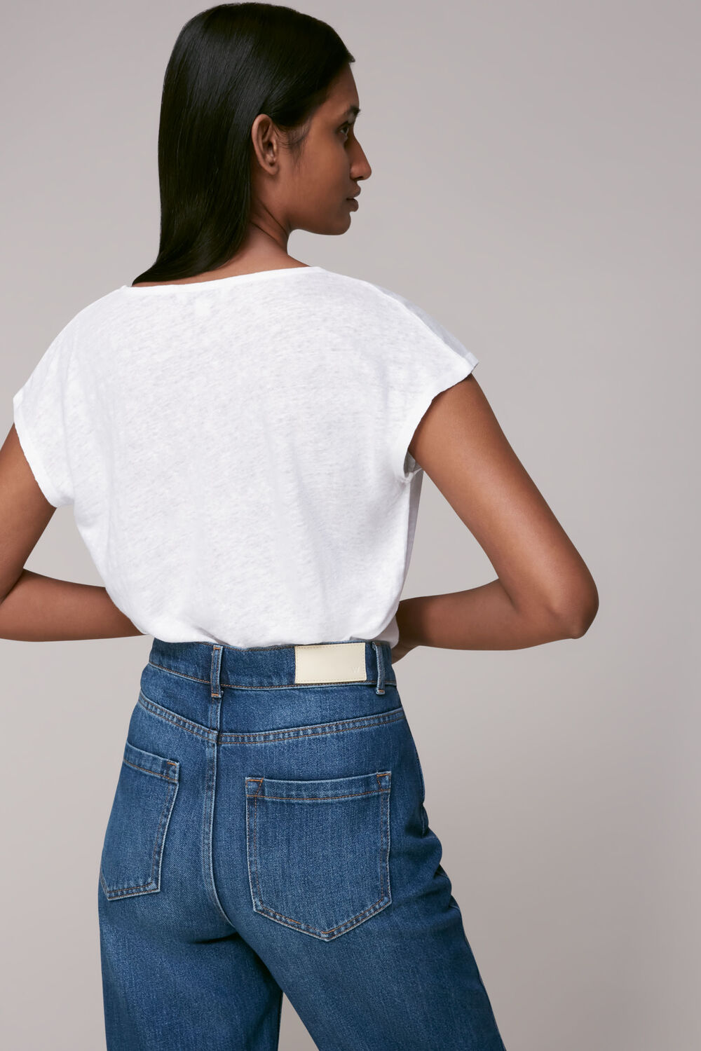 Ruched V-Neck Linen T-Shirt
