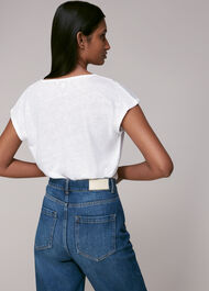 Ruched V-Neck Linen T-Shirt