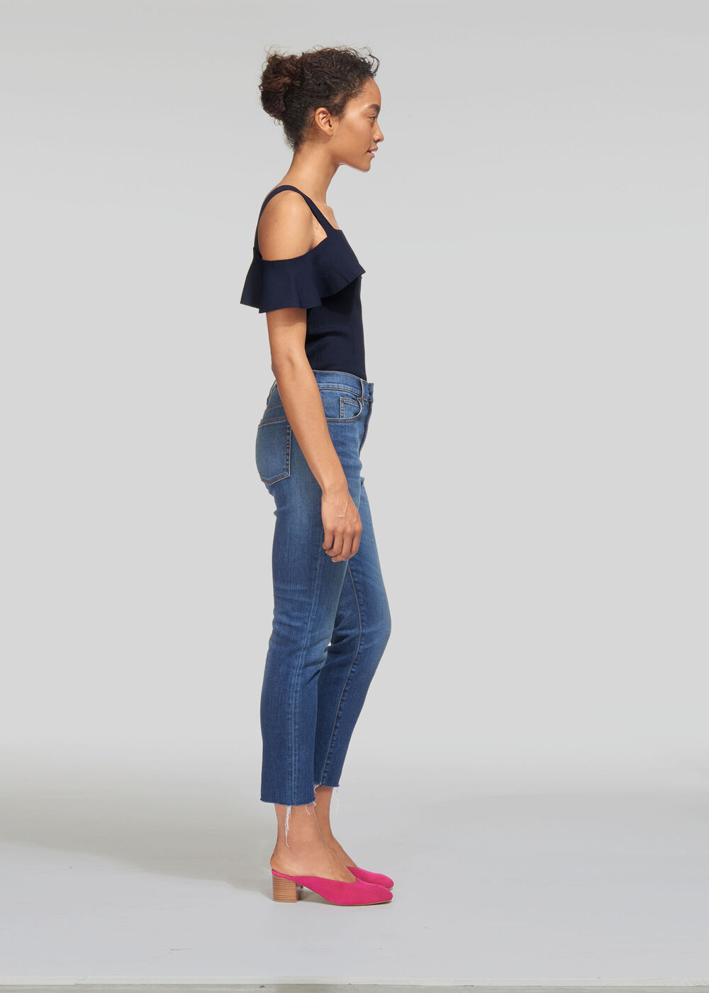 Double Strap Frill Bardot Knit Navy
