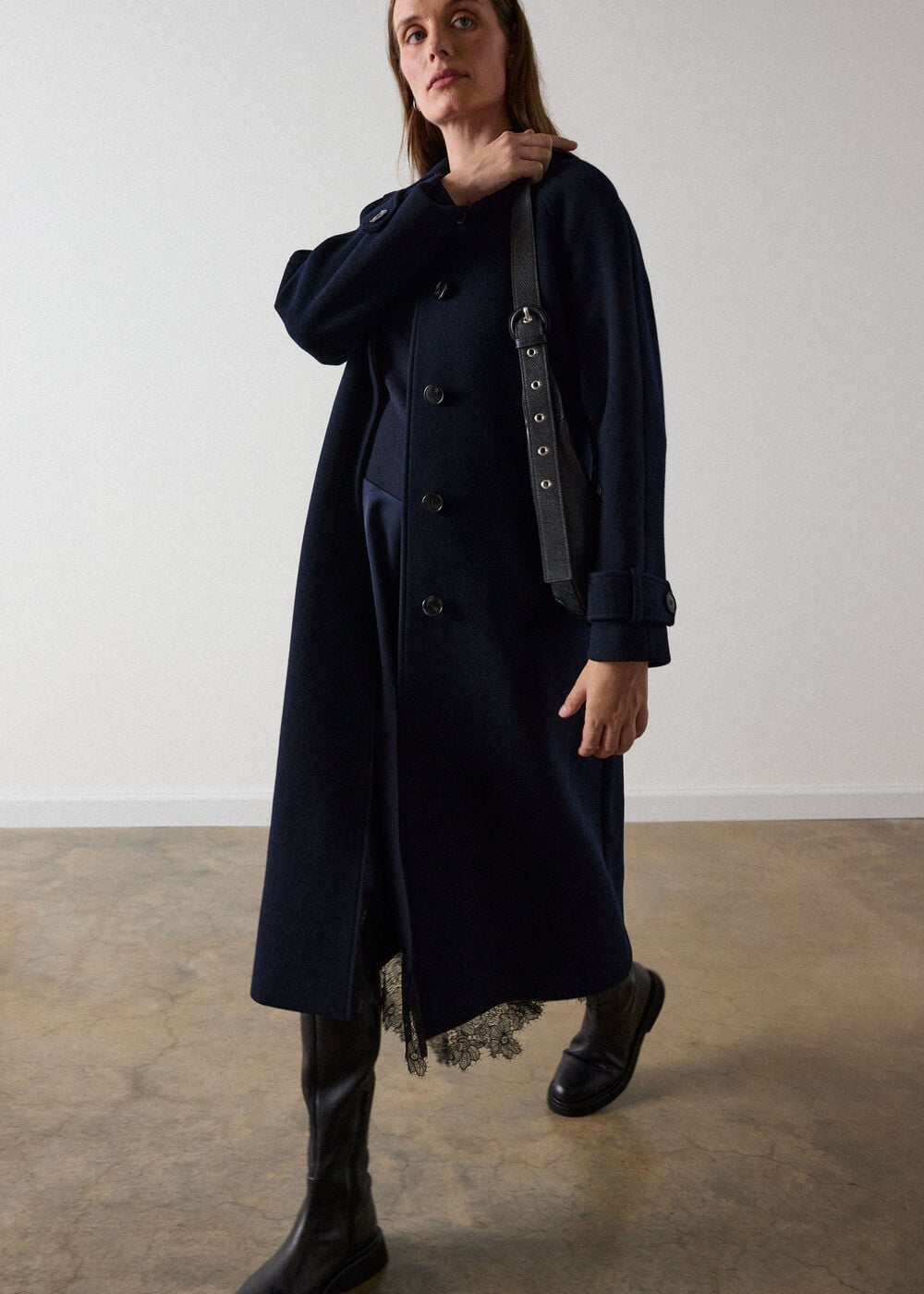 Navy Long Wool Car Coat