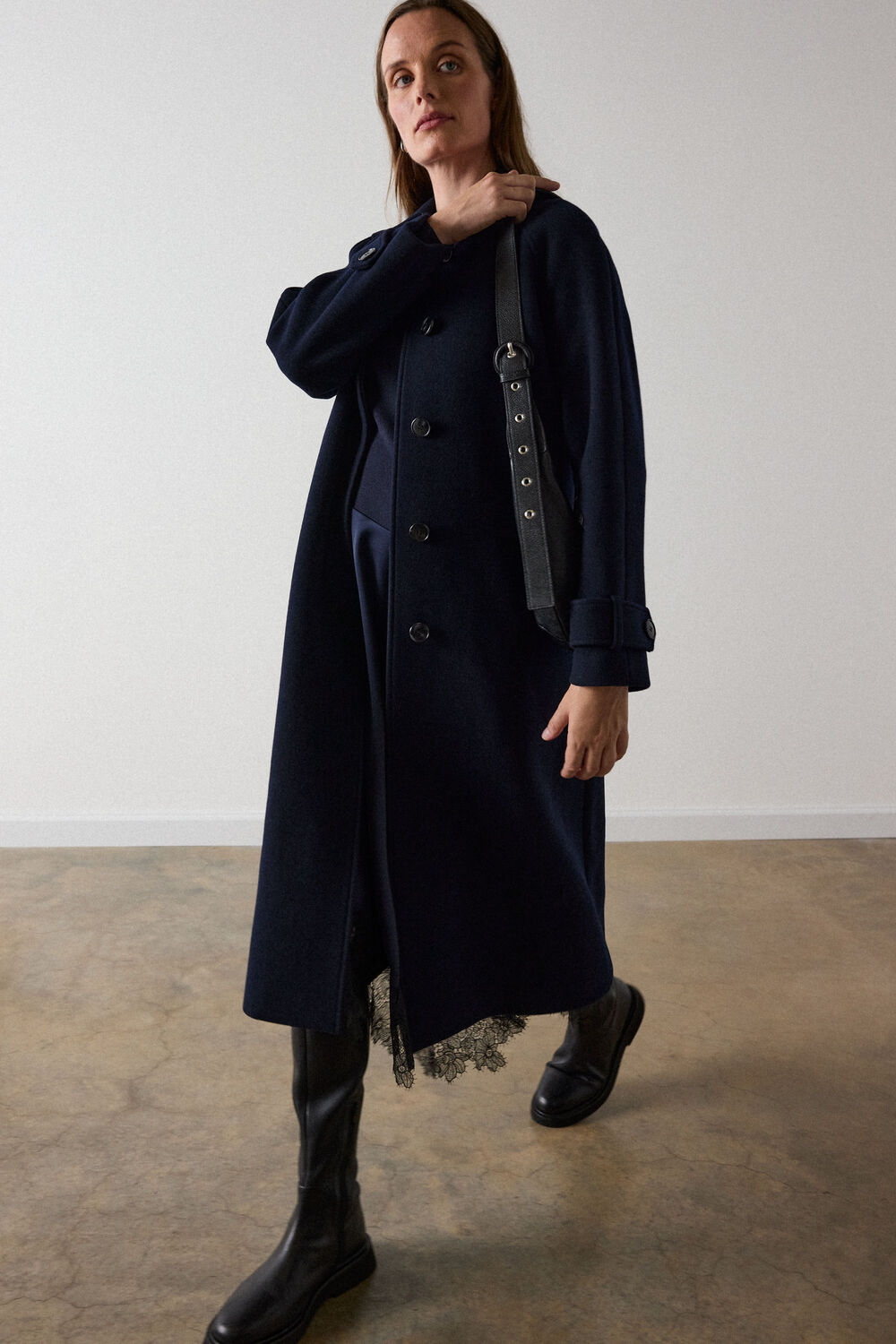 Navy Long Wool Car Coat