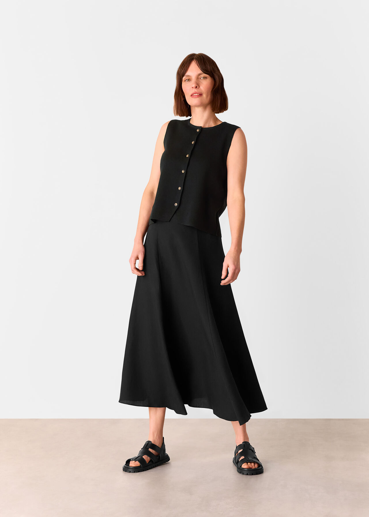 Whistles Black Lucy Button Front Knit Tank