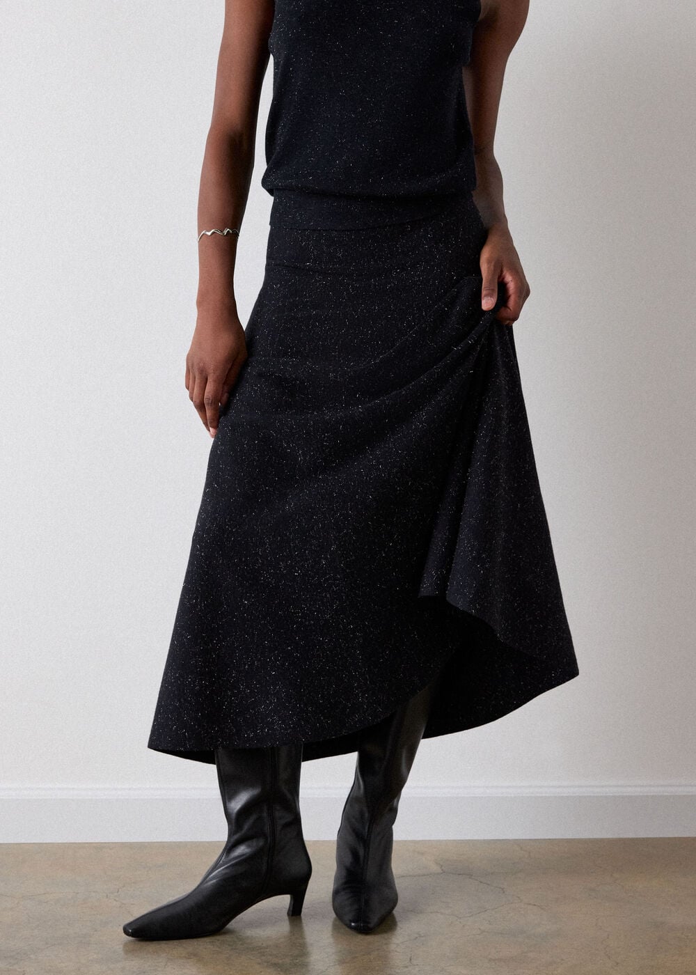 Black Annie Sparkle Knit Midi Skirt