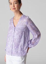 Satin Devore Button Blouse Lilac