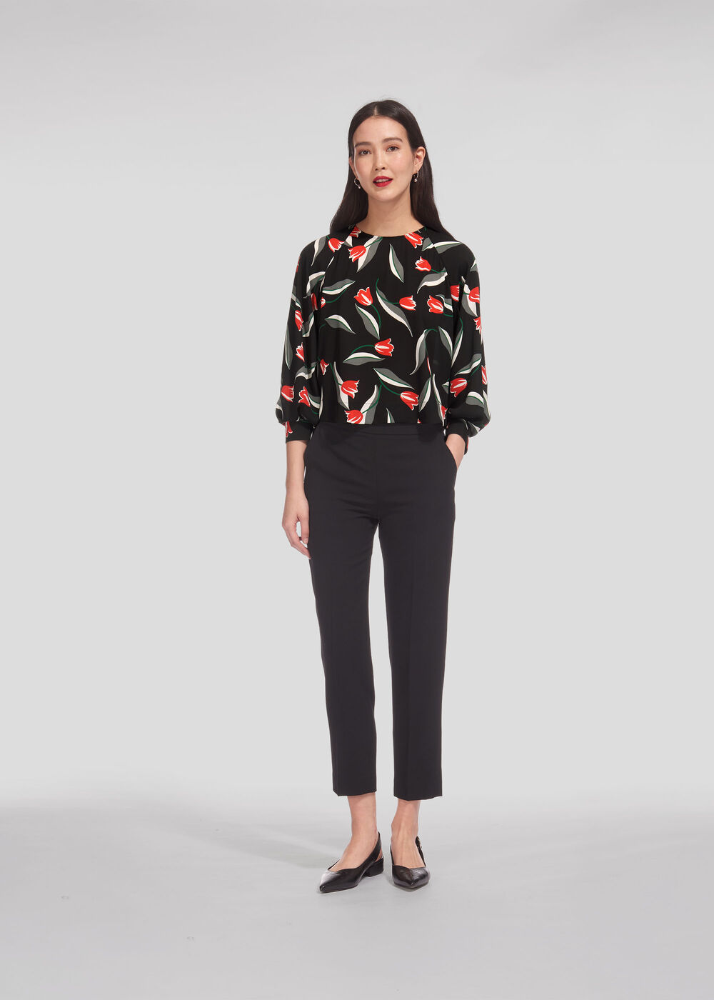 Tulip Print Bell Cuff Top Black/Multi