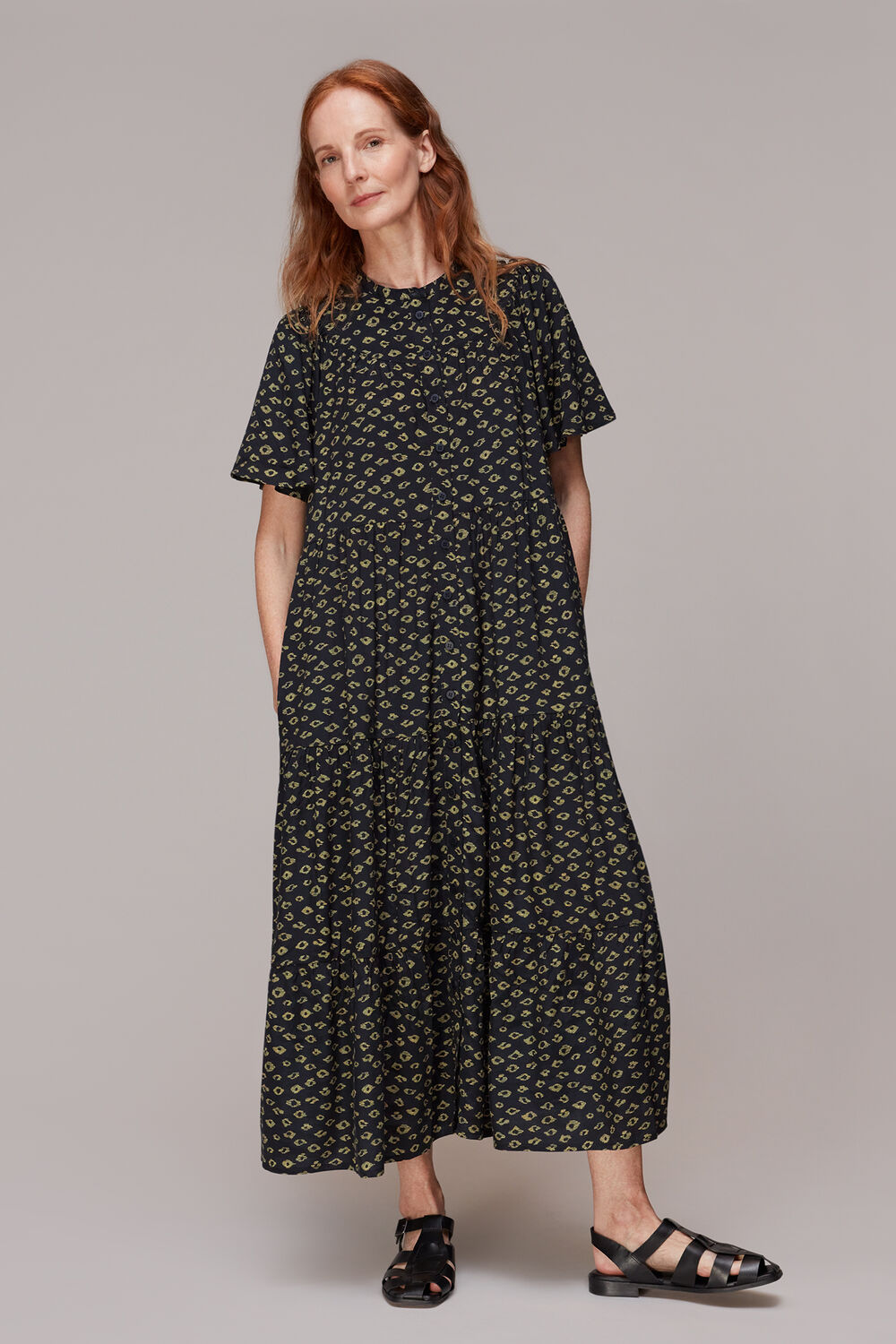 Black Abstract Gem Trapeze Dress
