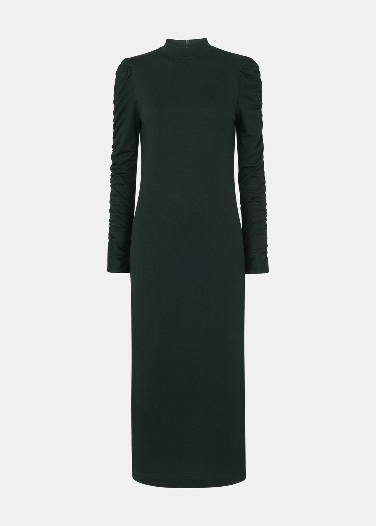 Dark Green Ruched Sleeve Jersey Dress | WHISTLES