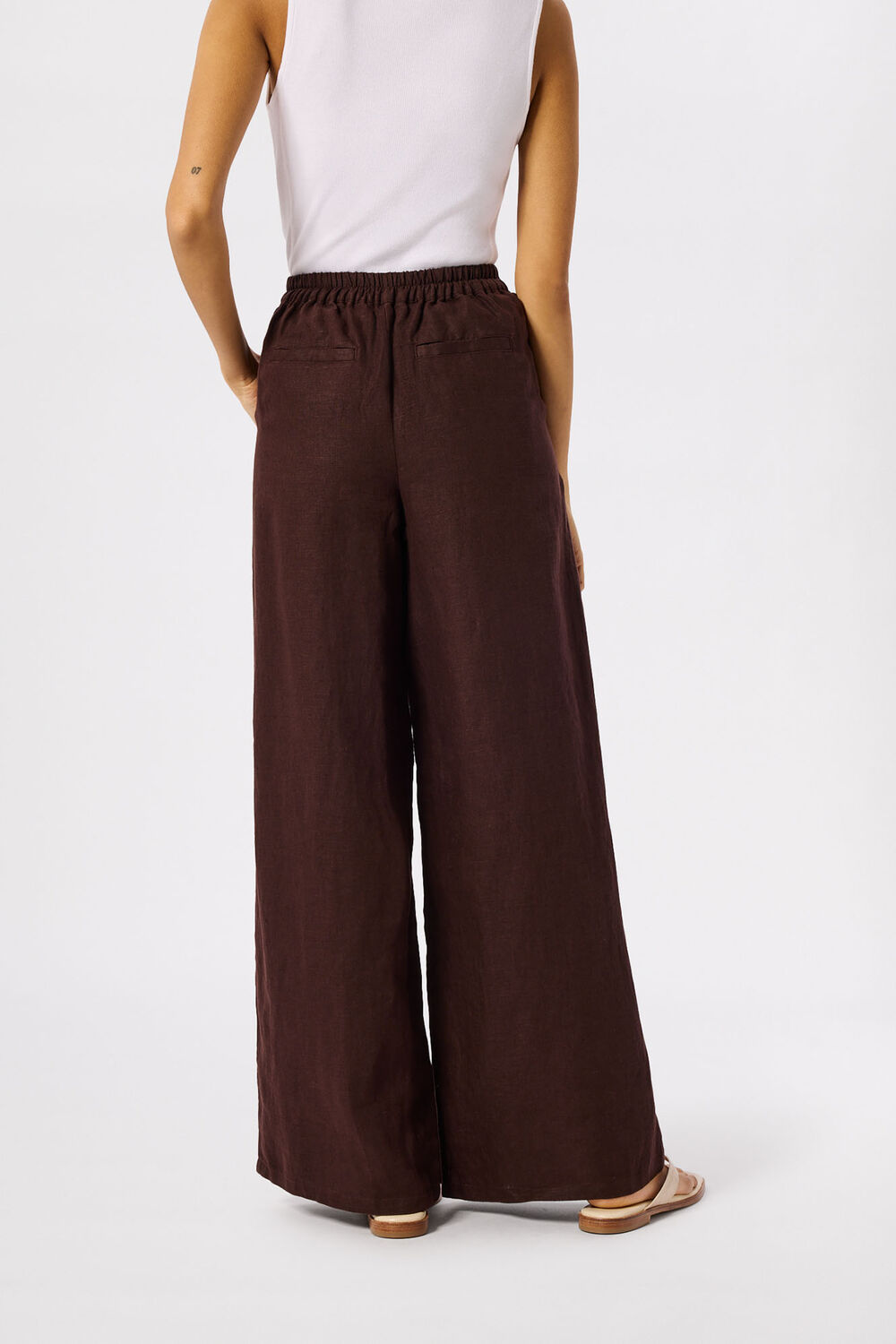 Brown Wide Leg Linen Trouser