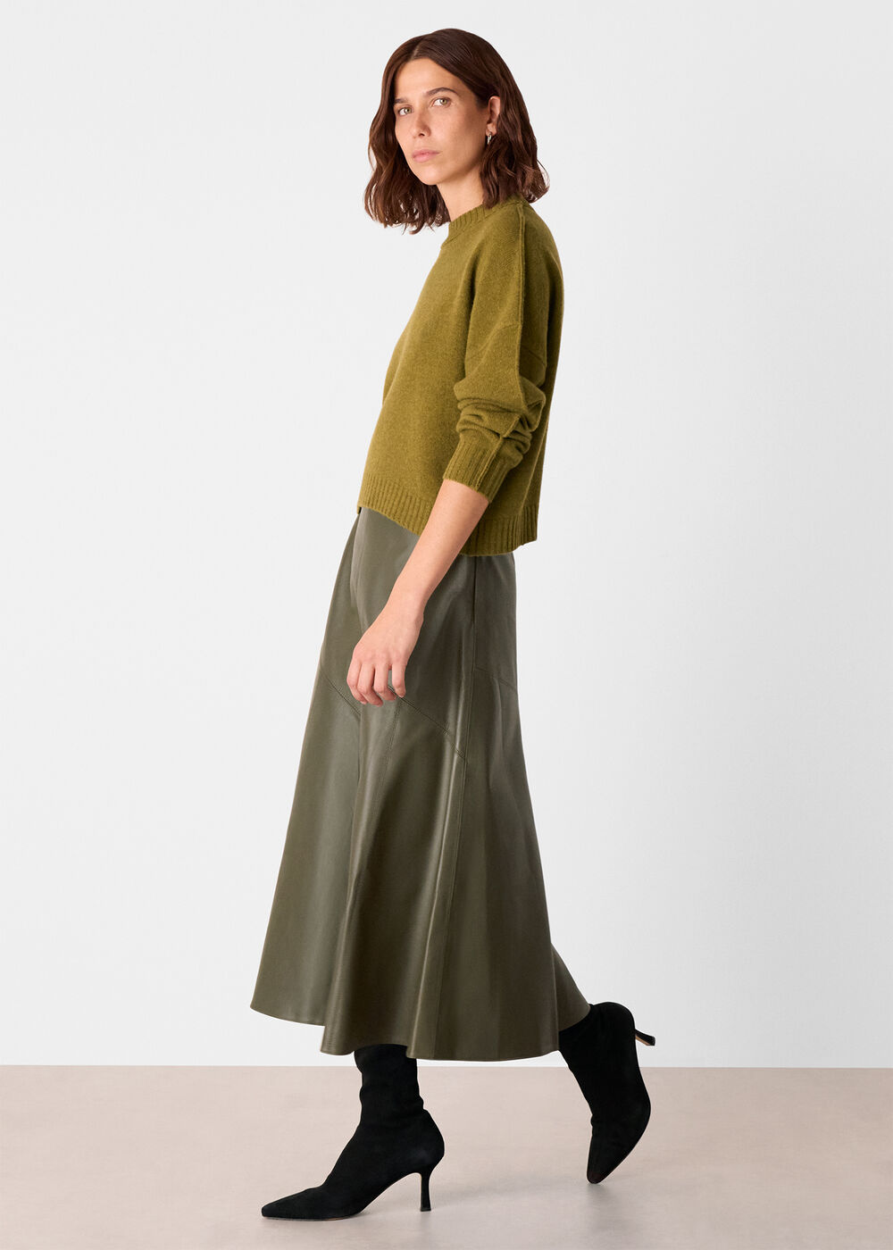 Zig Zag Panel Leather Skirt